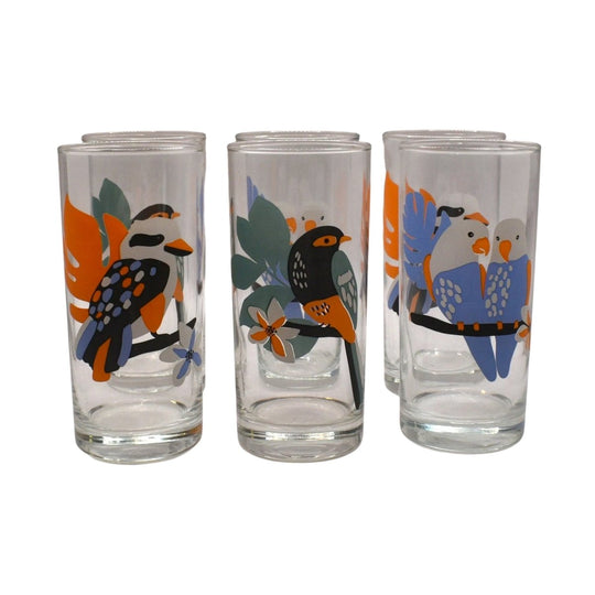 Vintage ARC France "Birds of Australia" Tumblers / Highball Glasses. Set of 6