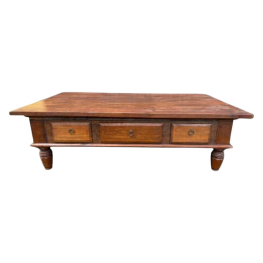 Vintage Asian Style Rustic Coffee Table with Two Side Drawers