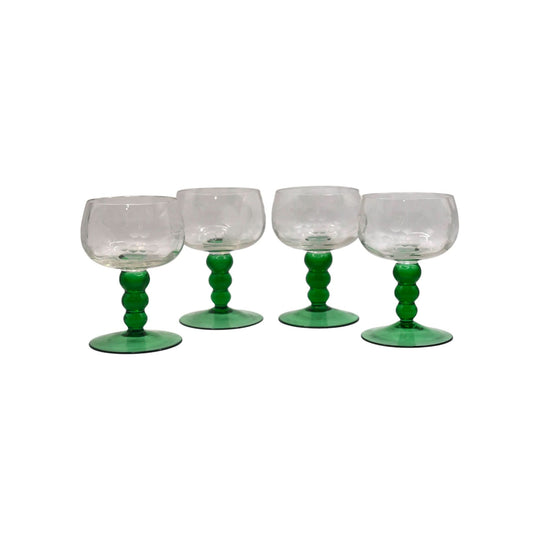 Vintage Austrian Roemer Wine Glasses. Emerald Green Ball Stems. Set of 4