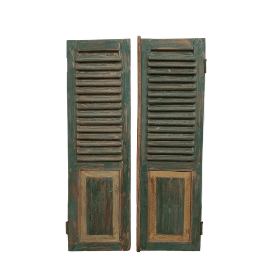 VINTAGE Balinese Dark Green Louvre Window Shutter Pair
