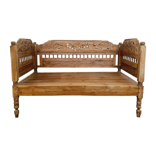 Vintage Balinese Hand Carved Teak Daybed