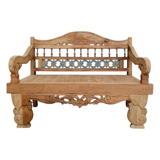 VINTAGE Balinese Handcarved Natural Teak Bench Seat