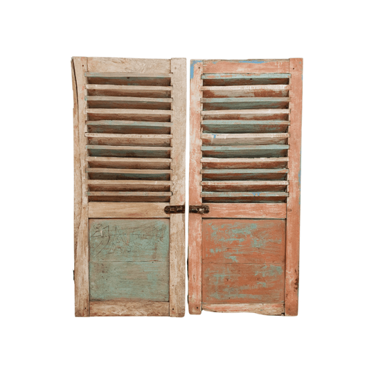 VINTAGE Balinese Multi Coloured Louvre Window Shutter Pair