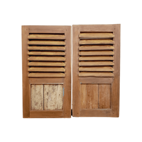 VINTAGE Balinese Natural Brown Louvre Window Shutter Pair