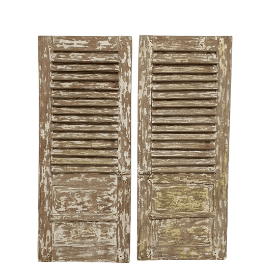 VINTAGE Balinese Whitewash Louvre Window Shutter Pair