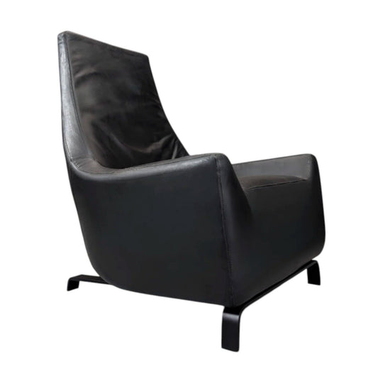 Vintage Black Leather High Back Lounge Chair