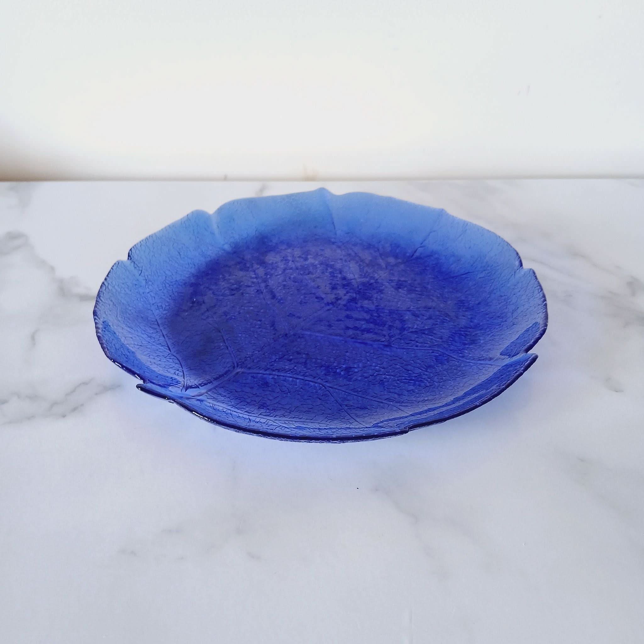 Shop Vintage Blue Arcoroc France Aspen Design Leaf Pattern Round