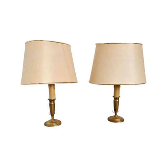 Vintage Brass Candle Base Lamps - 1960s Style
