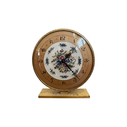 Vintage Brass Filigree & Petit Point Clock