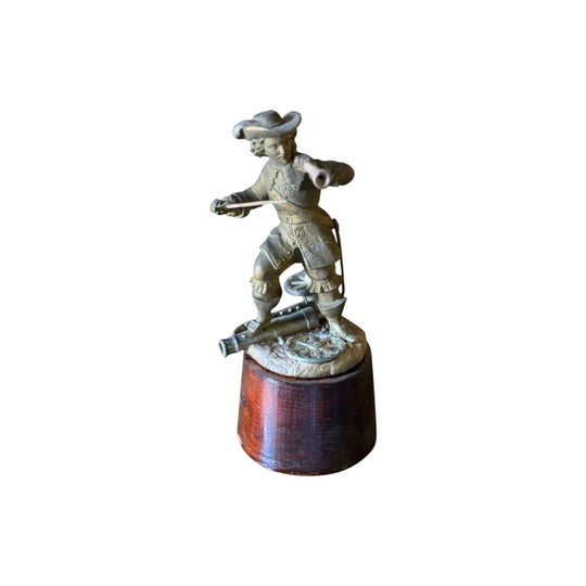 Vintage Bronze Figure of a Buccaneer on Timber Mount