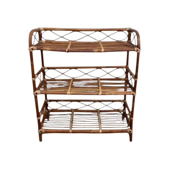 Vintage Cane Shelving Unit, Timber Frame with Woven Cane Panels
