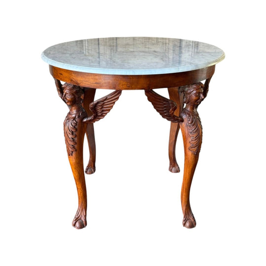 Vintage Carrara Marble Top Centre Table with Carved Monopedic Supports