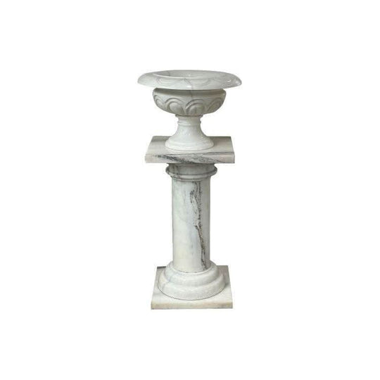 Vintage Carrara Marble Turned Pedestal and Urn