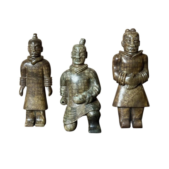 Vintage Carved Greenstone Warrior Trio