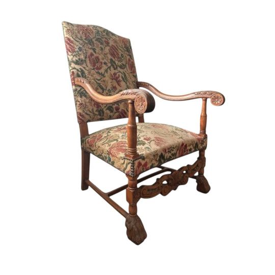 Vintage Carved Oak Throne Armchair