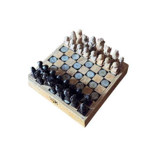Vintage Carved Stone Chess Set