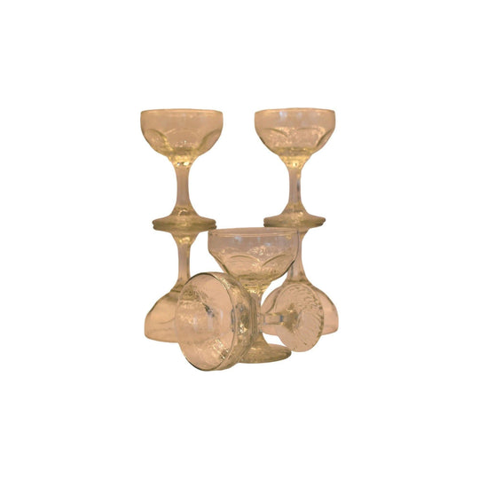 Vintage Champagne/tall Sherbet Clear Glasses - "Chivalry" made in USA. Set of 6