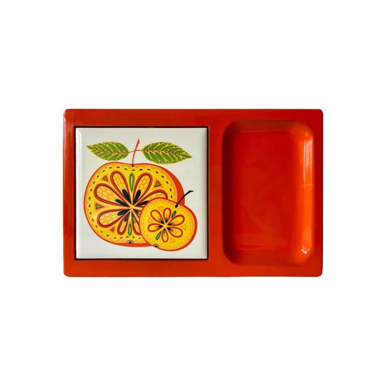 Vintage CHERRY orange fruit ceramic tile cheese board trivet JAPAN 1970's