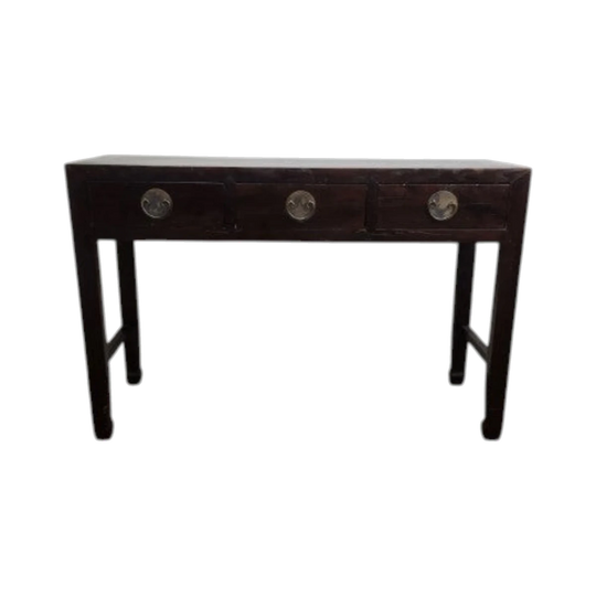 Vintage Chinese Elm 3 Drawer Hall Table