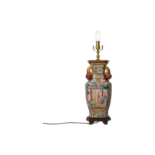 Vintage Chinese Polychrome Porcelain Table Lamp