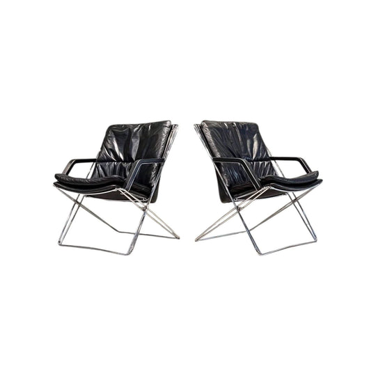 Vintage Chrome and Leather Lounge Chairs