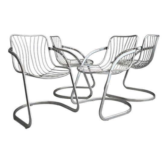 Vintage Chrome Cantilever Gastone Rinaldi Style Chairs
