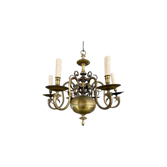 Vintage classic Dutch 18th century style very heavy Bronze / Brass  six branch Electrolier.