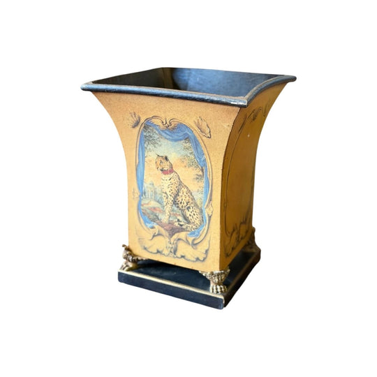 Vintage Clawfoot Waste Paper Bin with Leopard Motif