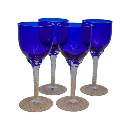 Vintage Cobalt Blue Glasses with Twisted Stem