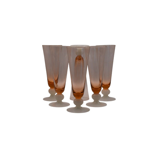 Vintage Coloured Champagne/Parfait Glasses with white ball stem and foot. Set of 6