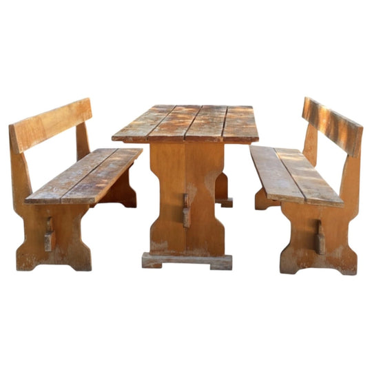 Vintage Custom Solid Wood Dining Set with Matching Benches