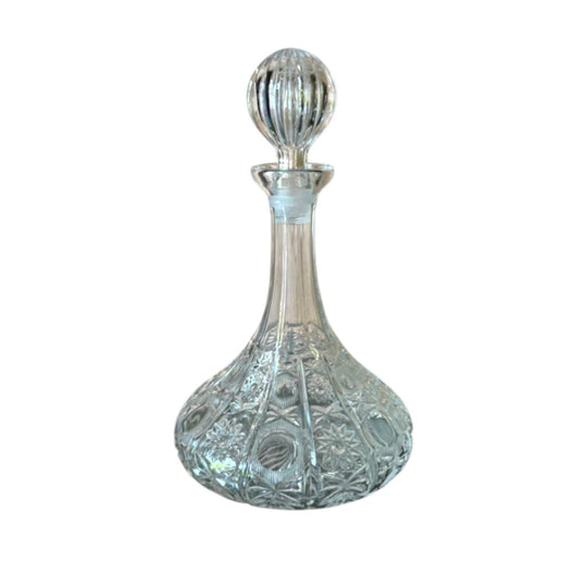 Vintage Cut Crystal Decanter With Star And Fan Cutting