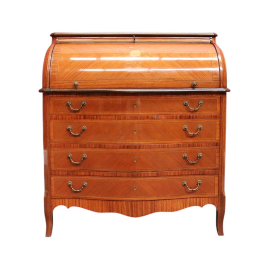 Vintage Cylinder Top Ladies Desk Kingwood Satinwood Inlay c1940. B12782