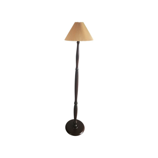 Vintage Dark Wood Floor Standing Lamp with Pleated Lampshade