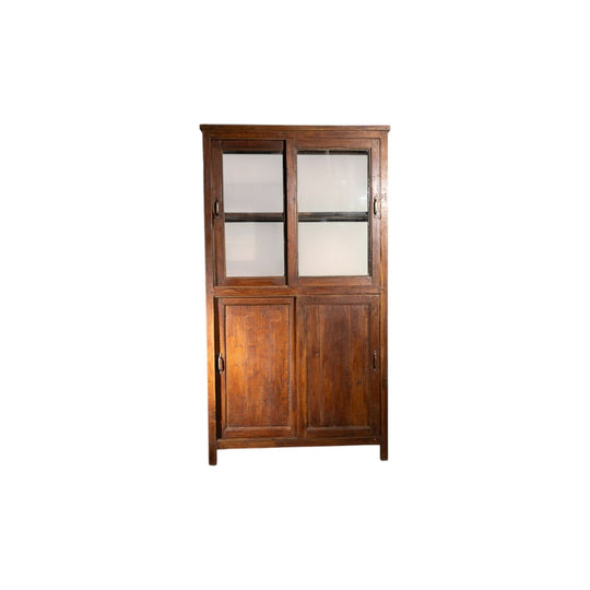 Vintage Glass and Timber Display Cabinet with Sliding Doors