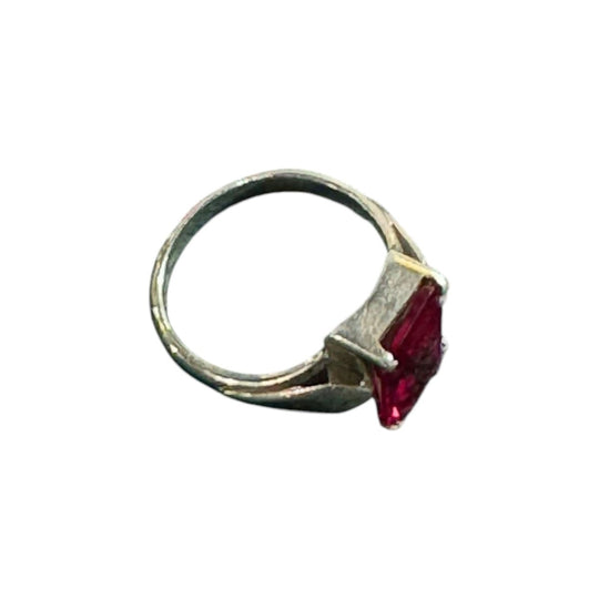 Vintage Emerald Cut Zirconia Ruby Silver Cocktail Ring