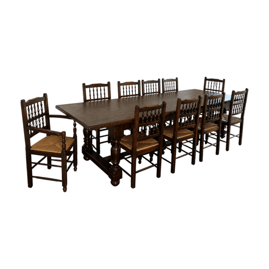 Vintage English 17th Century-Style Solid Oak Refectory Dining Table (Circa 1980s)