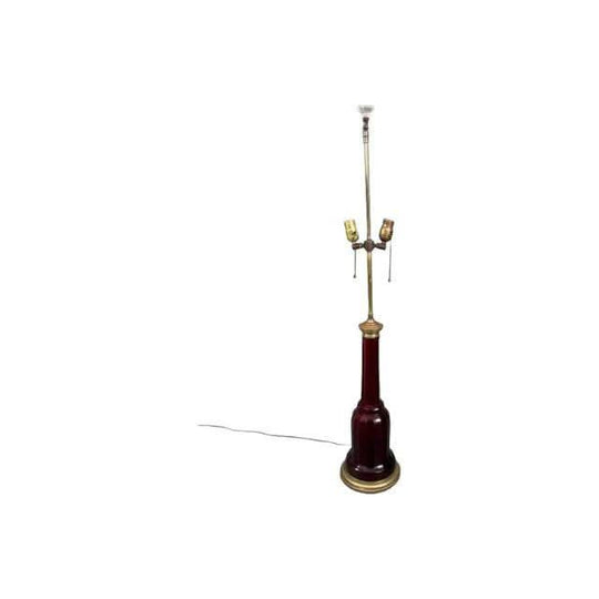 Vintage English Ruby Glass and Brass Table Lamp.