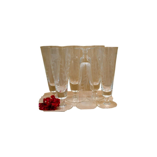 Vintage Etched Fern Frond Pilsner/Champagne/Parfait/Punch/Cocktail Glasses