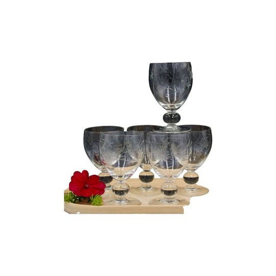 Vintage Etched Water/Wine  Hand Blown Glasses