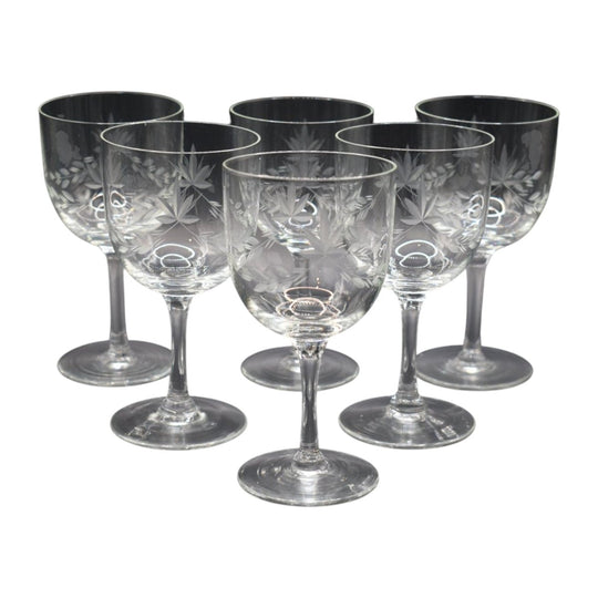 Vintage etched wine glasses. Set of 6