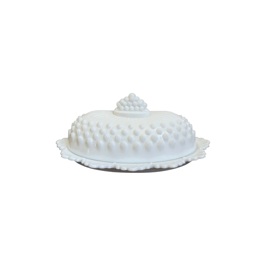 Vintage Fenton Sawtooth Hobnail White Milk Glass Butter Dish & Lid