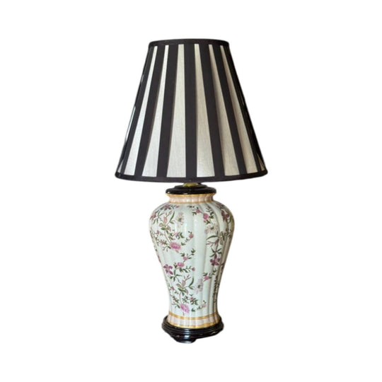 Vintage Floral Table Lamp with Striped Shade