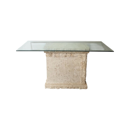 Vintage Fossil Stone Hall Table with Bevelled Glass