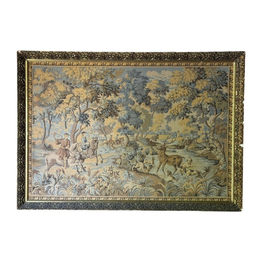 Vintage Framed Hunting Scene Tapestry