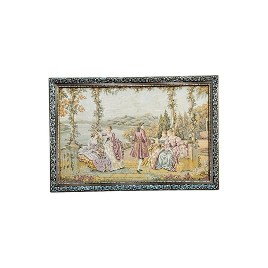 Vintage Framed Tapestry of Italian Garden Scene