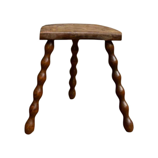 Vintage French Beeach Wood Barley Twist Leg Stools- Unique Design