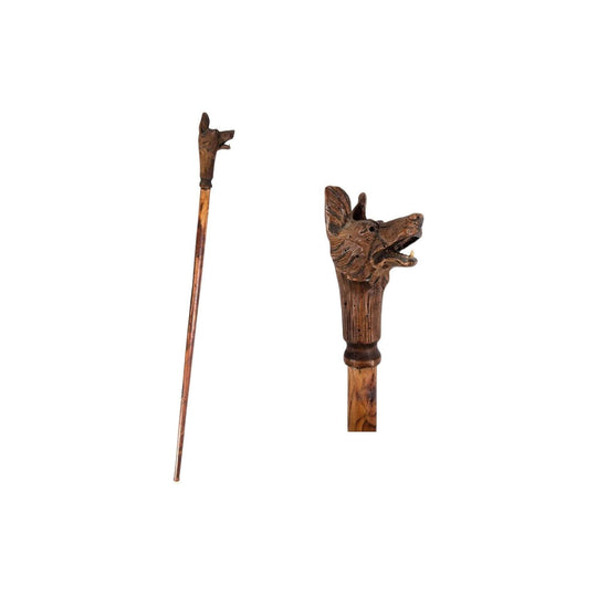 vintage French carved dog head walking stick