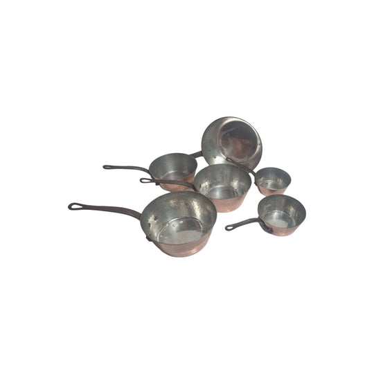 Vintage French copper chef hammered cooking pans by Villedieu France