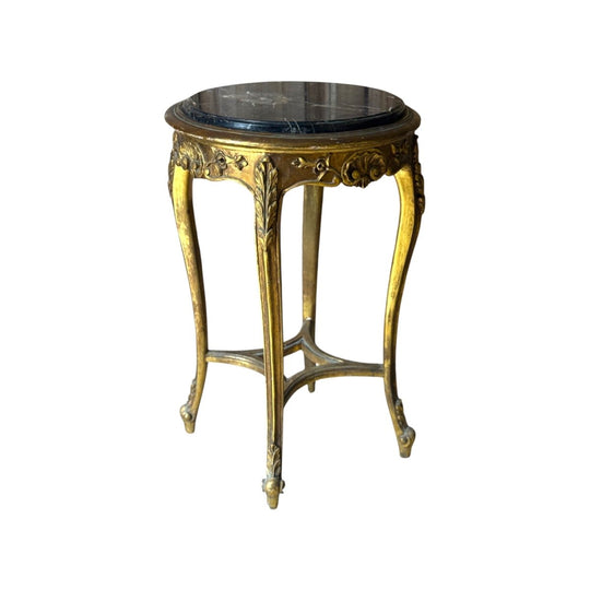 Vintage French Giltwood Side Table with Marble Top